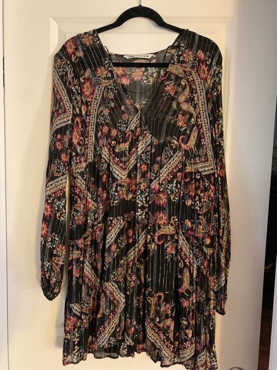 Zara Dresses & Skirts - Zara Black Floral Paisley Mini Dress with Multicolor Accents
